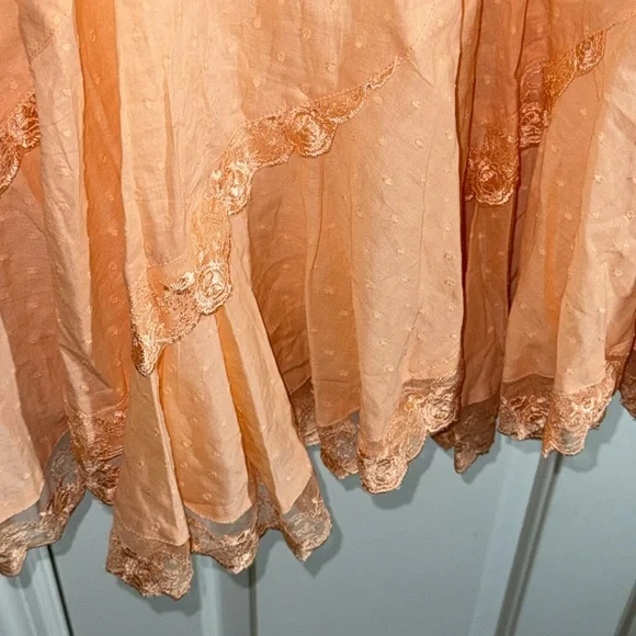 Romans Peach Lace Trim Boho 100% Cotton Maxi Skirt Fairy CottageCore Size 22 - Picture 9 of 10